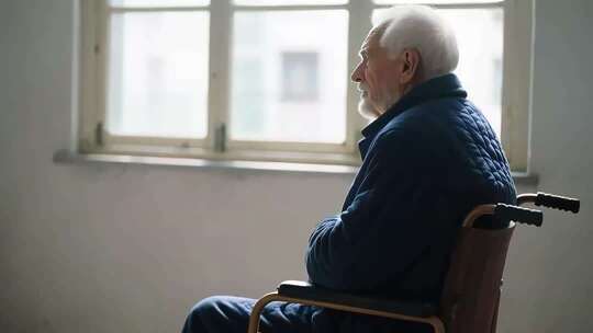 独坐窗边的白发老人