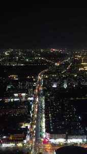 竖版航拍河南商丘城市大景夜景灯光