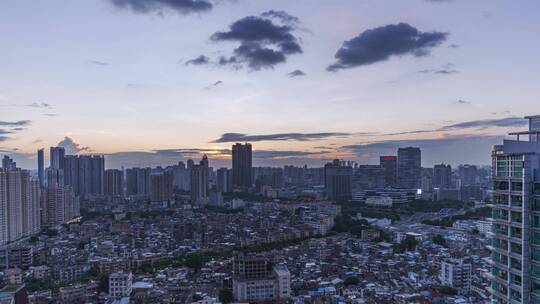 广州城市建筑群日转夜景灯光延时拍摄