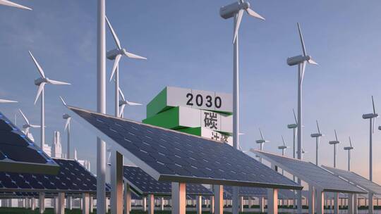 风力发电场和光伏太阳能发电厂C4D动画视频素材模板下载