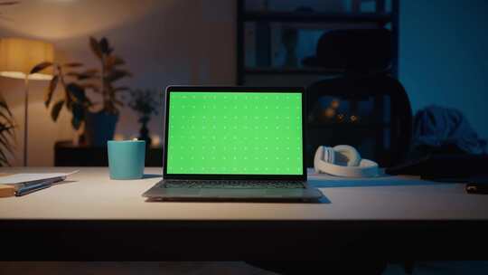 绿屏、笔记本电脑、书桌、办公室