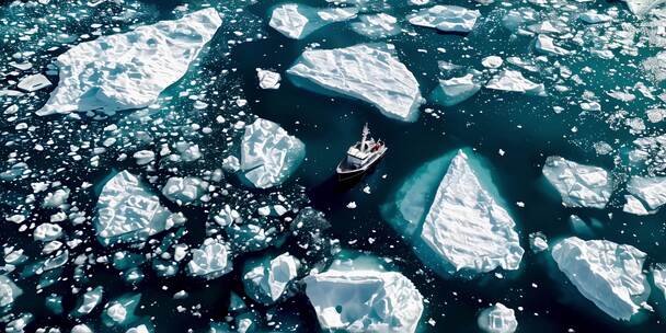 船只在浮冰中航行