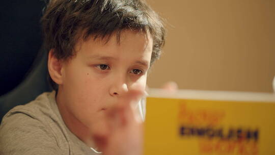小男孩专注看书