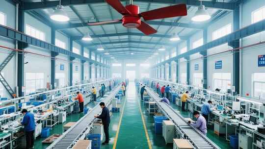 工厂内工人在生产线作业