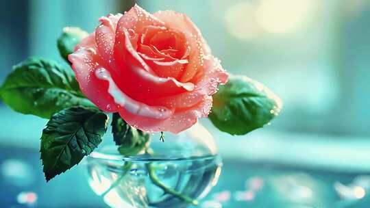 粉色玫瑰花瓶唯美花朵美丽花瓣阳光下的花朵视频素材模板下载
