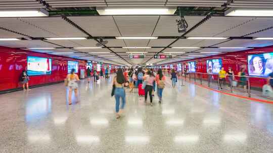 香港地铁人来人往日景固定延时视频素材模板下载