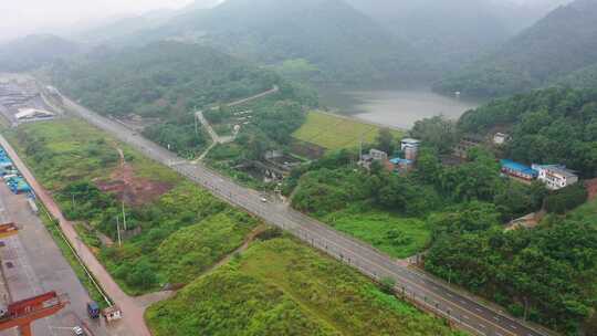航拍重庆九龙坡白市驿开发建设水库森林