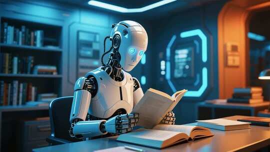 机器人阅读书籍素材