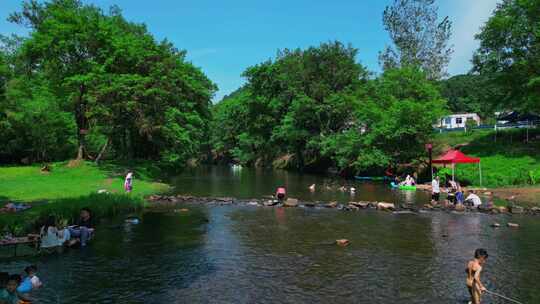 信阳市新县郭家河湿地公园自然风景小河航拍