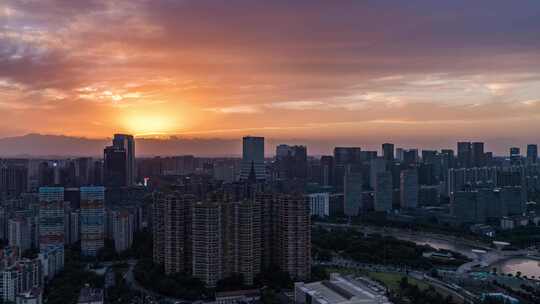 成都华府大道全景夕阳晚霞