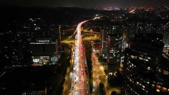 杭州钱塘江复兴立交桥夜晚夜景航拍复兴大桥