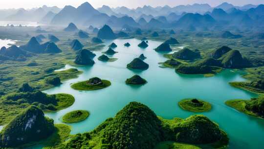 喀斯特地貌下的山水风光全景