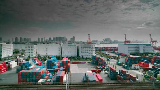 繁忙的港口集装箱码头智能港口视频素材模板下载