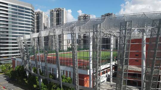 上海静安区汶水路全景车流体育馆建筑4K航拍