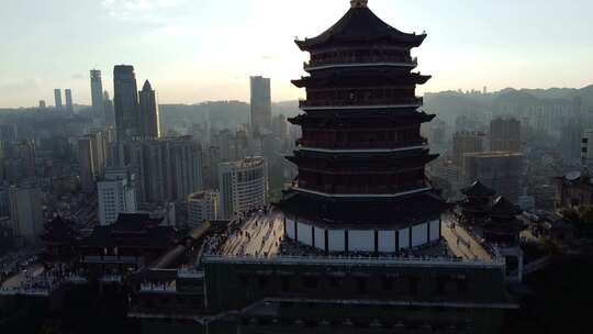 航拍贵阳城市日落街道建筑大气风光