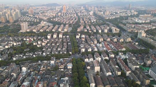 航拍浙江绍兴城市老城区建设