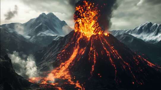 AI火山喷发火山爆发岩浆熔岩末日