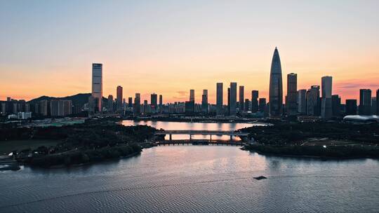 航拍深圳湾后海夕阳宣传片大场景