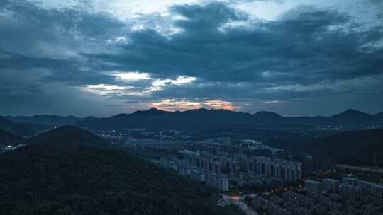 杭州西湖转塘夜景航拍延时