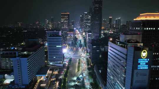 原创航拍印尼城市雅加达天际线夜景风光