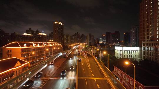 浦西徐家汇内环高架夜景航拍视频素材模板下载