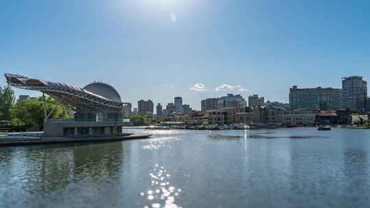 北京朝阳公园湖面风景贝壳剧场城市风光发展