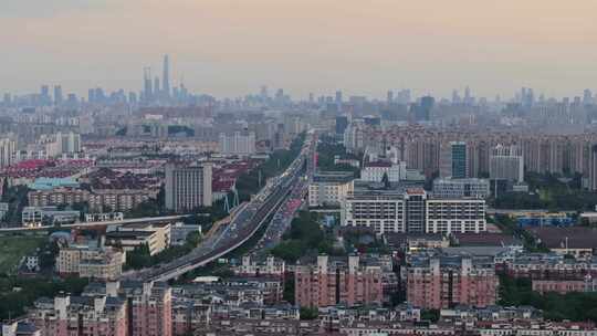 航拍上海城市交通南北高架路