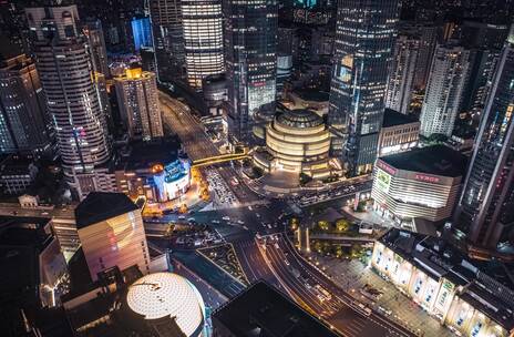 4K上海徐家汇夜景交通车流