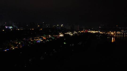 湖南岳阳岳阳楼风景区夜景航拍