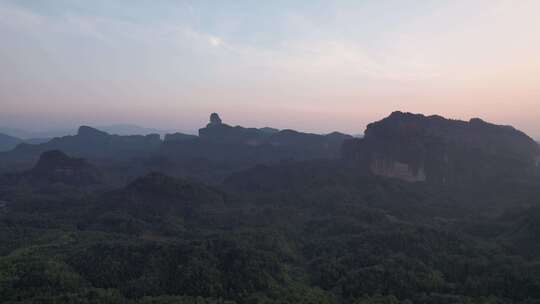 广东韶关丹霞山5A景区晚霞日落夕阳航拍