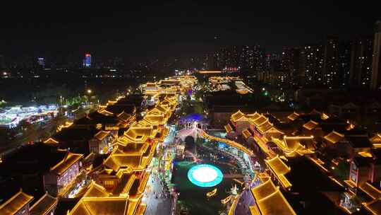 四川眉山东坡印象水街夜景航拍