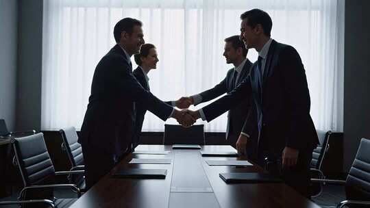 商务人士会议室握手合作