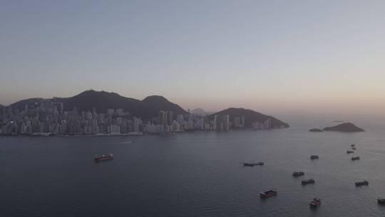 航拍香港黄昏海滨CBD发达现代商务建筑