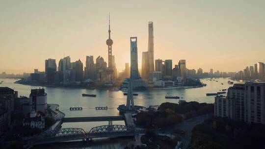 上海外滩黄浦江中心航拍视频素材模板下载