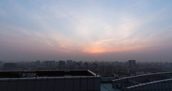 俯拍北京中关村全景 朝霞日出延时