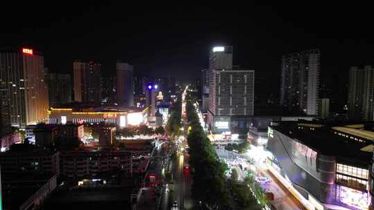 航拍安徽宿州夜景宿州国购广场苏宁广场夜景