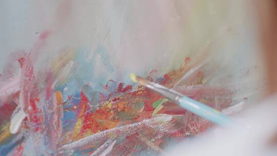艺术家画水粉画笔颜料绘画想象力教育兴趣视频素材模板下载
