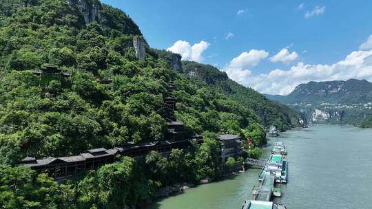 三峡人家巴王村落全景视频素材模板下载