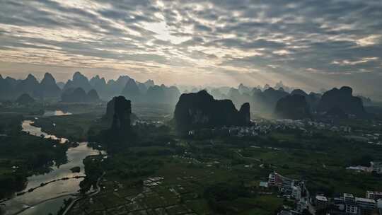 桂林山水城市鸟瞰全景