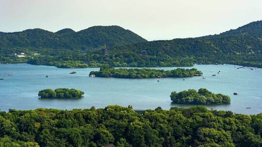 夏季杭州西湖高视角全景延时