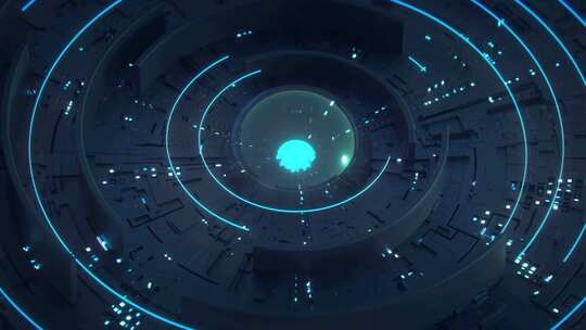 蓝色未来主义圆形。科幻设计。无缝循环3D视频素材模板下载