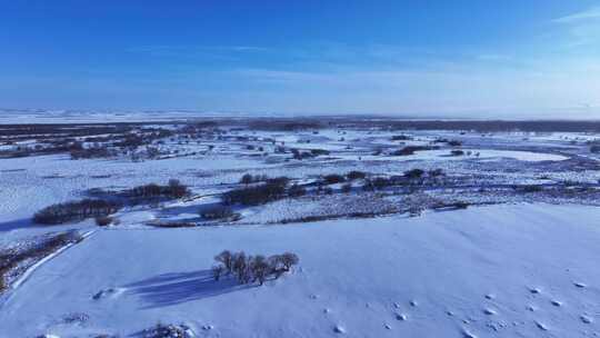 海拉尔河湿地雪景航拍