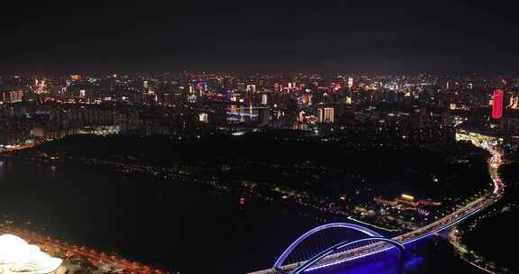 航拍广西南宁五象城市夜景