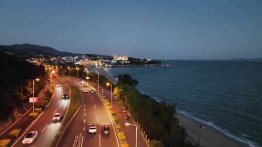 厦门环岛南路夜景公路航拍沿海公路海边公路