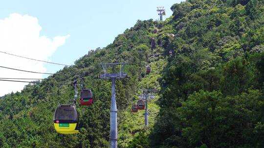 景区缆车索道观光缆车特写山上风景旅游景点