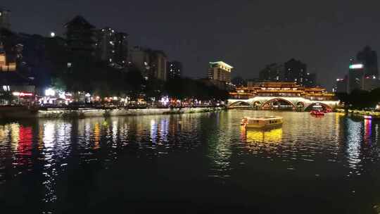 夜色中的成都市锦江区安顺廊桥视频素材模板下载
