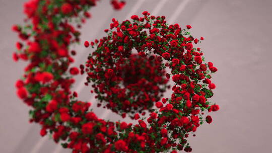 红色玫瑰花束螺旋飞舞空中唯美浪漫动态视频