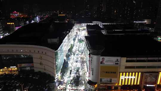 河北邯郸城市夜景灯光城南夜市航拍