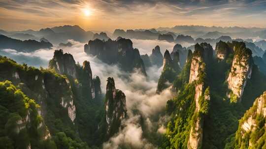 山峦云海日出自然风光