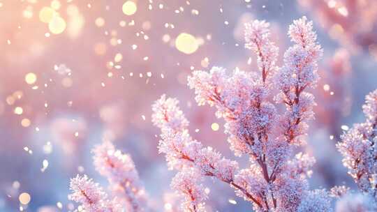 唯美雪景中的雾凇特写空镜